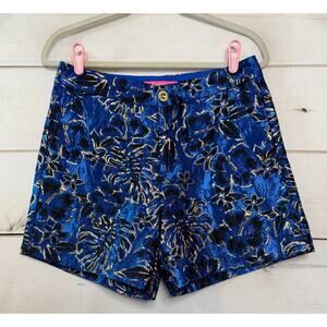 Lilly Pulitzer Sz 6 Formal Shorts Holiday Party Blue Black Gold Chic Classy